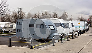 Motorhomes parked at motorhome campground.