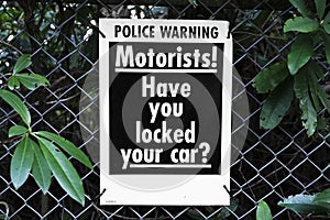 Motorists locked car security police warning
