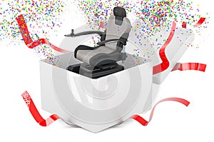 Motorized Power Chair inside gift box, 3D rendering photo