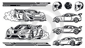 Motorsport racing set logotypes monochrome