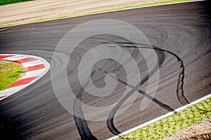 Motorsport racing track and car slammed brakes sign