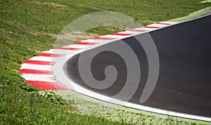 Motorsport racing track curb at round closeup