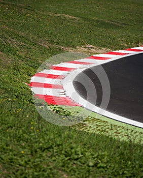 Motorsport racing track curb at round closeup