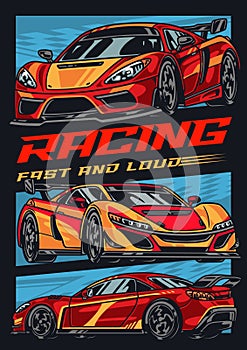 Motorsport racing vintage poster colorful