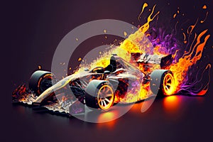 motorsport sports racing car with wheels on fire extreme racing, generative ai