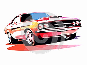 Motorsports Vintage Red Car In The Style Of Colorful Gradients photo