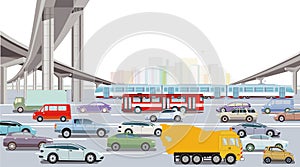 Dálnice expresní vlak autobus a cestující auto ilustrace 