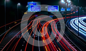 Motorway fast traffic light trails at night