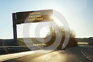 Motorway gantry sign in winter