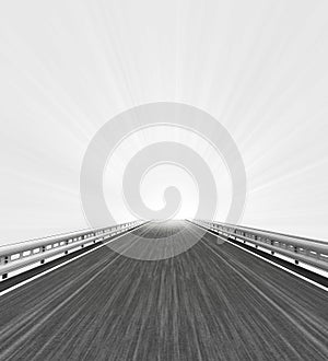 Motorway straight view with white horizon flare
