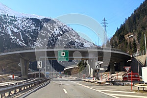 On the motorway A2 to Gotthard road tunnel in Switzerland photo