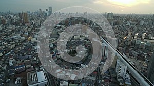 Motorway in Tokyo, Cityscape Endless City with Speedway, Tram Ways in Background. Japan II