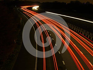 Motorway traffic rear light trails