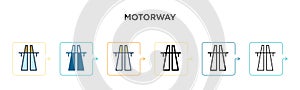 Motorway vector icon in 6 different modern styles. Black, two colored motorway icons designed in filled, outline, line and stroke