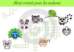 Mots croisÃÂ©s pour les enfants - Crossword for kids. Crossword game with pictures. Kids activity worksheet colorful printable photo
