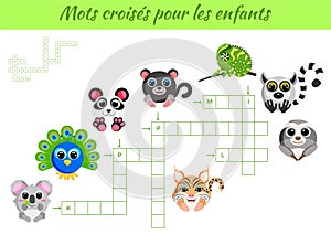 Mots croisÃ©s pour les enfants - Crossword for kids. Crossword game with pictures. Kids activity worksheet colorful printable