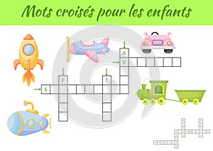 Mots croisÃ©s pour les enfants - Crossword for kids. Crossword game with pictures. Kids activity worksheet colorful printable