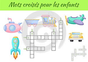 Mots croisÃ©s pour les enfants - Crossword for kids. Crossword game with pictures. Kids activity worksheet colorful printable