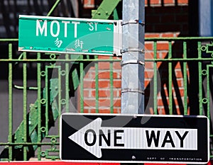 Mott Street sign, Chinatown in New York City, USA photo