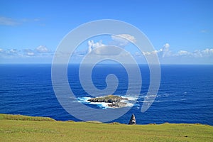 Motu Nui Island, with the Smaller Motu Iti Island and the Motu Kao Kao Sea Stack View from Orongo Village on Easter Island, Chile photo