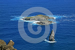 Motu Nui Island, with the Smaller Motu Iti Island and the Motu Kao Kao Sea Stack View from Orongo Village on Easter Island, Chile