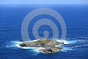 Motu Nui Island, with the Smaller Motu Iti Island on Vivid Blue Pacific Ocean as Seen from Orongo Village on Easter Island, Chile