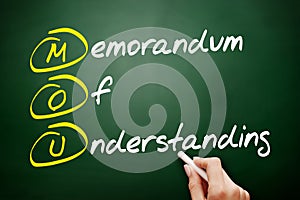 MOU - Memorandum Of Understanding acronym, business concept on blackboard photo