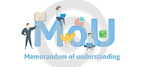 MoU, Memorandum of Understanding. Concept with keywords, letters and icons. Flat vector illustration. Isolated on white