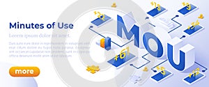 MoU - Isometric Vector Illustration. Website Banner Layout Template. photo