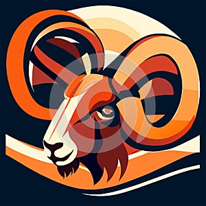 Mouflon head logo vector illustration, isolated on dark background. generative AI