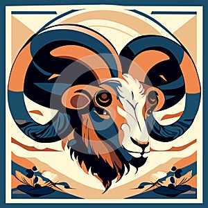 Mouflon head. Symbol of the zodiac. Vector illustration Generative AI