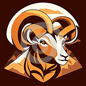 Mouflon head. Vector illustration of a ram head mascot. Generative AI