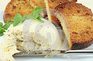 Moulded chicken pate and garlic toast photo