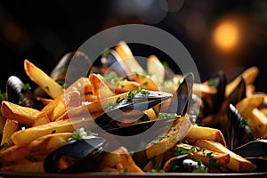 Moules Frites food photography - made with Generative AI tools