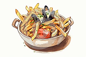 Moules Frites illustration - made with Generative AI tools