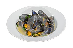 Moules Mariniere in a White Bowl