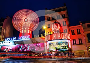 Moulin Rouge cabaret, Paris, France at night