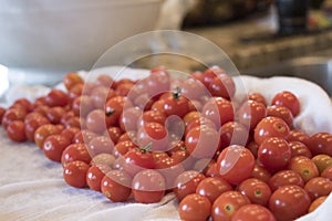 Mound of Cherry Tomatoes on Kitchen Counter