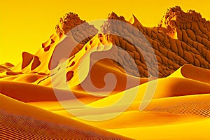 mounded hills of golden sand among yellow desert dunes