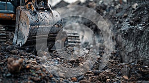 Mounds of dirt and rubble piled up as the excavator tirelessly digs through the earth for the foundation