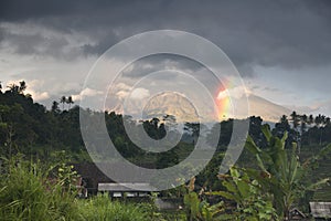 Mount Agung with rainbow in Bali, Indonesia