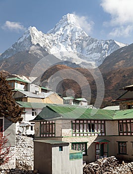 Mount Ama Dablam and Pangboche village near Namche bazar