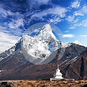 Mount Ama Dablam with stupa near Pangboche village