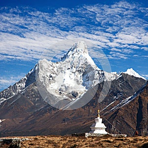 Mount Ama Dablam with stupa near Pangboche village