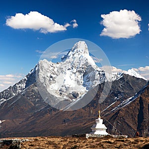 Mount Ama Dablam with stupa near Pangboche village