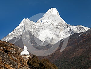 Mount Ama Dablam with stupa near Pangboche village photo