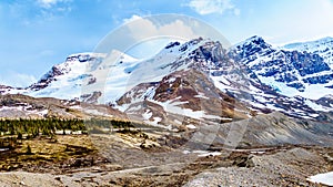 Mount Andromeda, Mount Athabasca, Hilda Peak and Boundery Peak south of the Athabasca Glacier in the Columbia Icefields