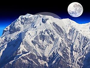 Mount Annapurna South and the Moon