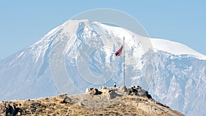 Mount Ararat and Armenian flag, Khor Virap, Armenia