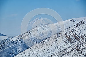 Mount Ararat in the morning sun on a frosty day